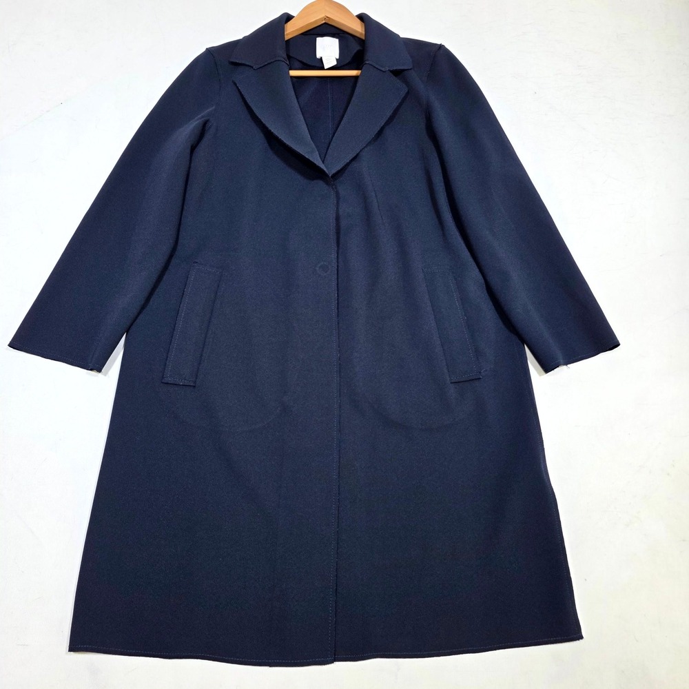 H&M Coat Womens 8 Navy Blue Longline Duster Open Front Notched Lapel 0746268 9